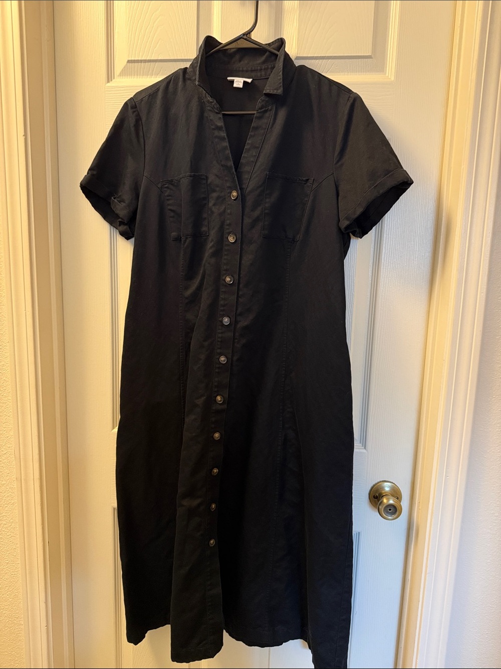 J. Jill Black Short-Sleeve Button-Front Midi Dress